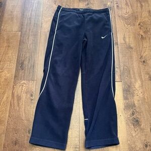 Nike Mens fleece like pants navy blue white Sz medium drawstring pockets
